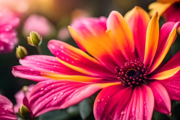 Foto una flor rosa y amarilla está en la esquina de una imagen