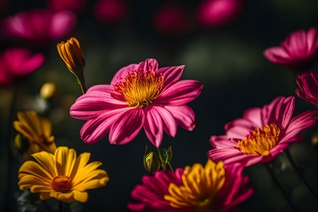 Foto una flor rosa y amarilla está en la esquina de una imagen