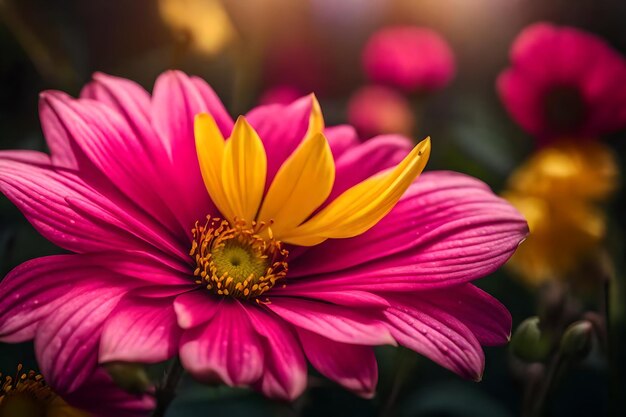 Foto una flor rosa y amarilla está en la esquina de una imagen