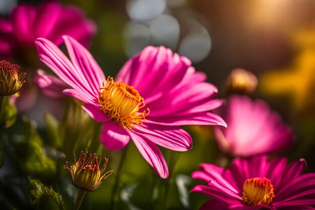 Foto una flor rosa y amarilla está en la esquina de una imagen