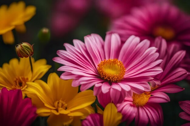 Una flor rosa y amarilla está en la esquina de una imagen