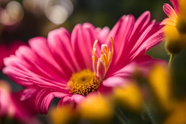 Una flor rosa y amarilla está en la esquina de una imagen