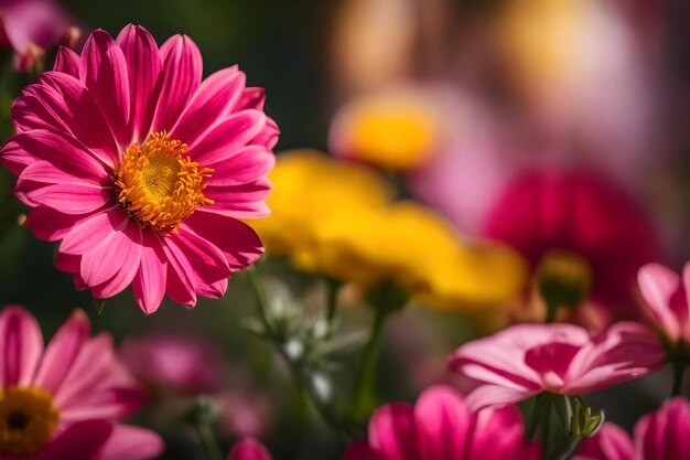 Una flor rosa y amarilla está en la esquina de una imagen