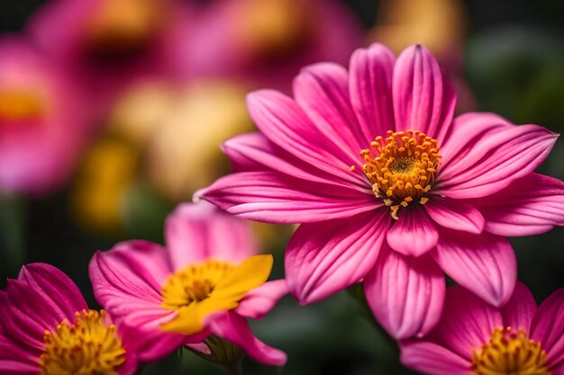 Una flor rosa y amarilla está en la esquina de una imagen