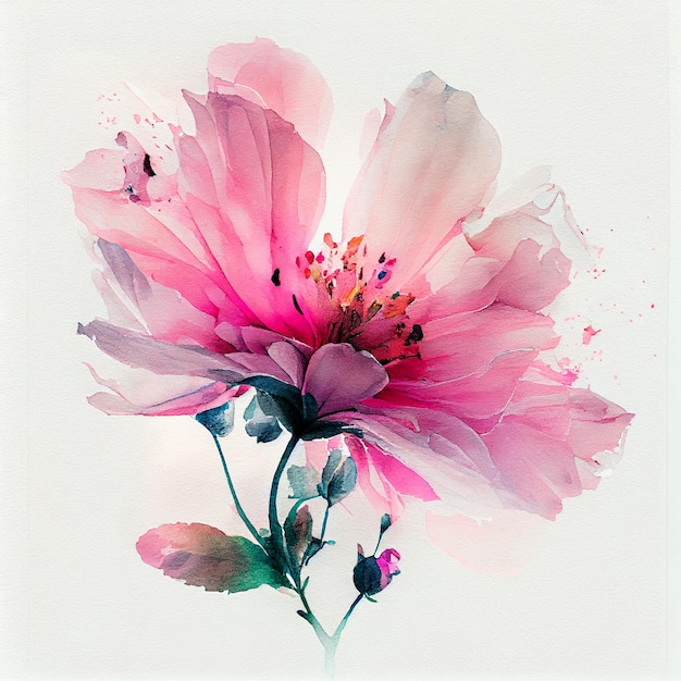 Flor rosa aquarela de dupla exposição abstrata Ilustração digital