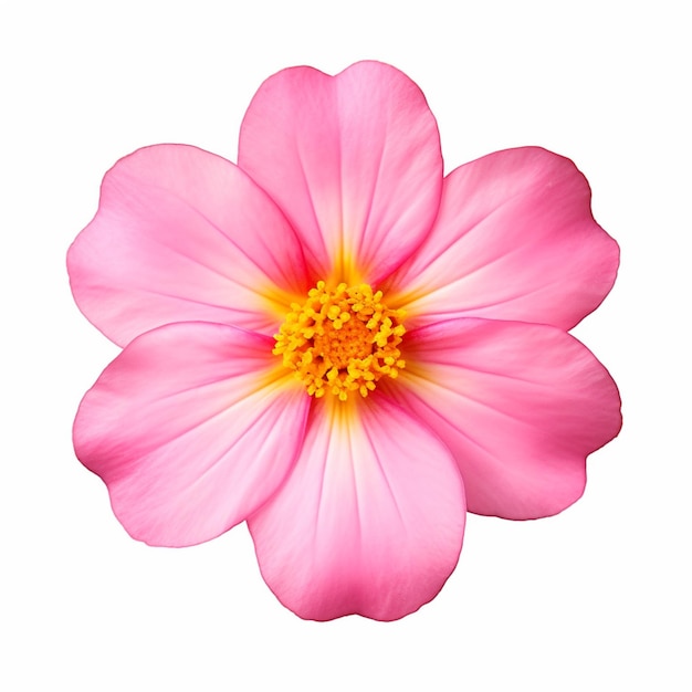 Una flor rosa con un centro amarillo y un centro amarillo.