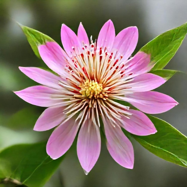 una flor rosa con un centro amarillo y un centro blanco