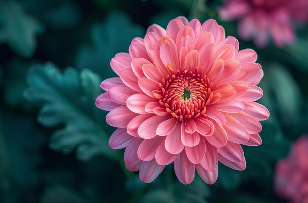 Foto flor rosa com centro amarelo e folhas verdes ao fundo