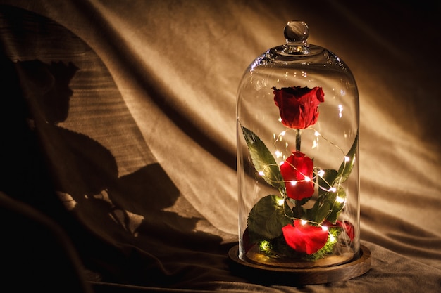 Flor rosa decorada em taça de vidro