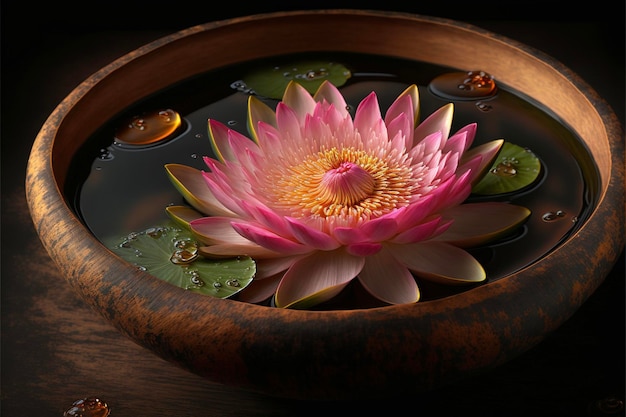 Flor rosa flutuando em uma tigela de água generativa ai