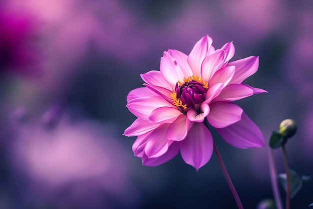 una flor rosa en un fondo púrpura borroso