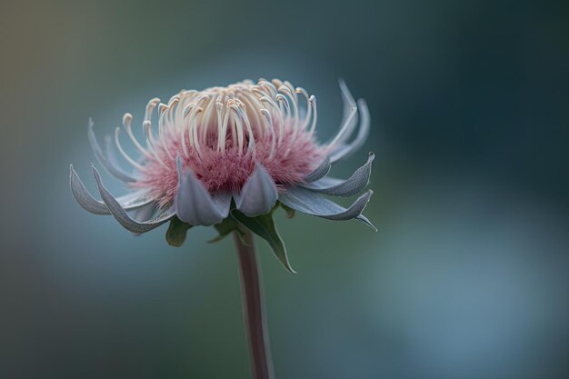 Una flor rosa con un fondo verde.