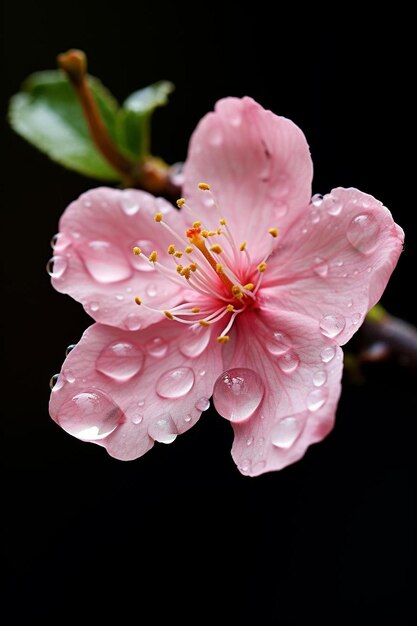 Foto una flor rosa con gotas de agua en ella