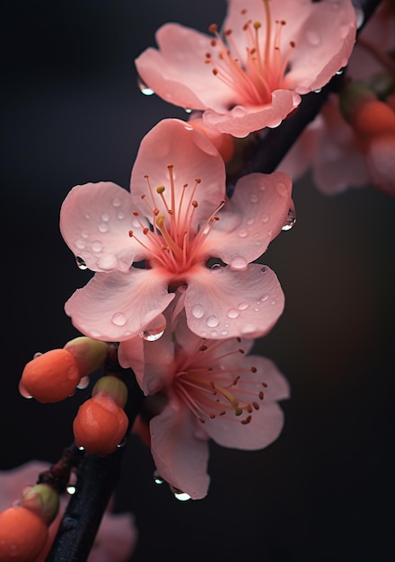 Foto una flor rosa con gotas de agua en ella