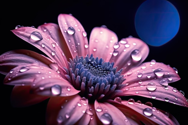 Una flor rosa con gotas de agua