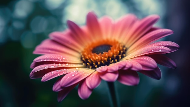 Una flor rosa con gotas de agua