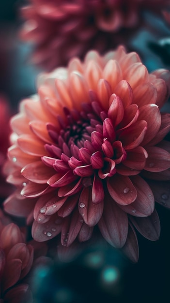 Una flor rosa con gotas de agua