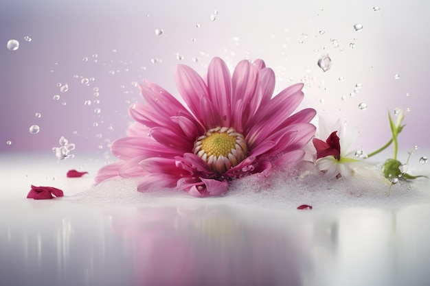 Una flor rosa con gotas de agua