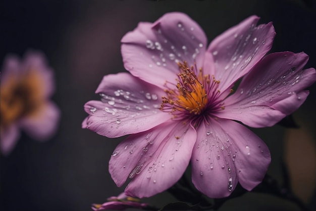 Una flor rosa con gotas de agua