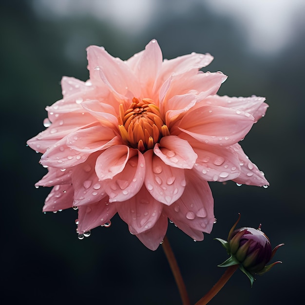 una flor rosa con gotas de lluvia en ella