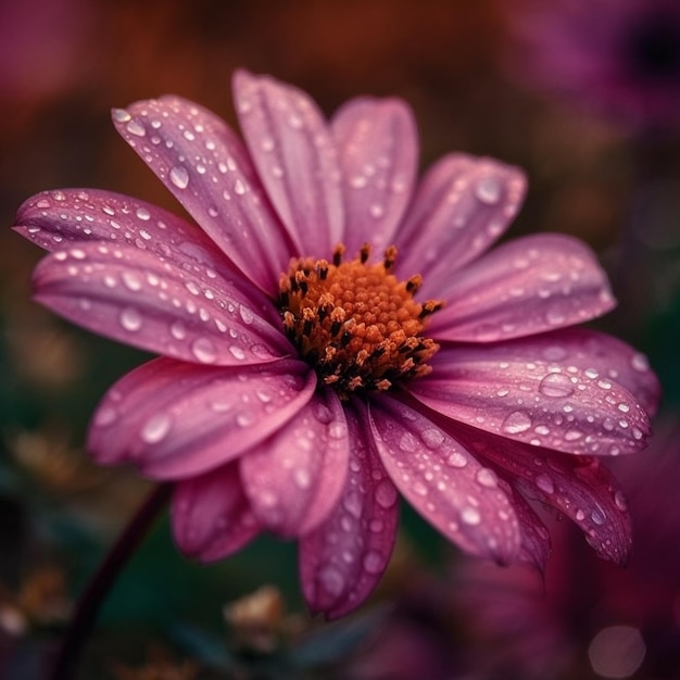 Una flor rosa con gotitas de agua