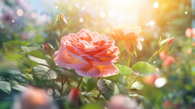 La flor de la rosa en un jardín fabuloso