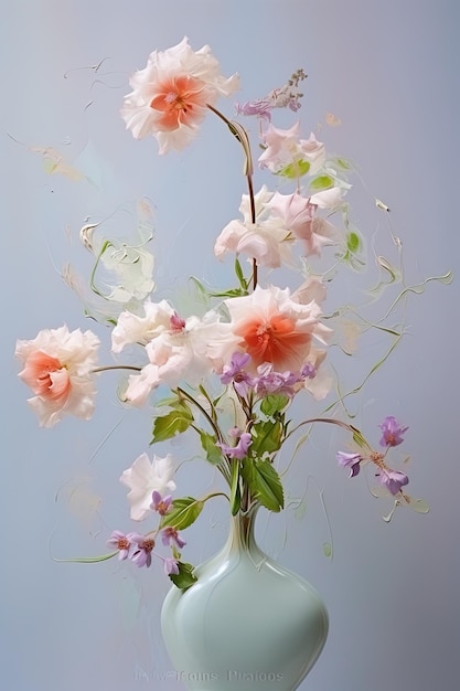 una flor rosa en un jarrón de cristal con la palabra ".