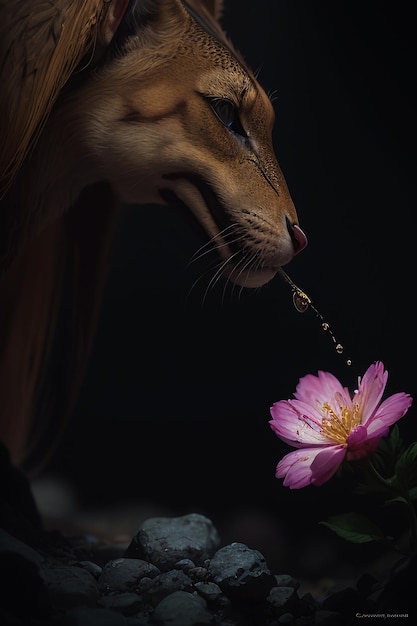 Una flor rosa con una leona en primer plano