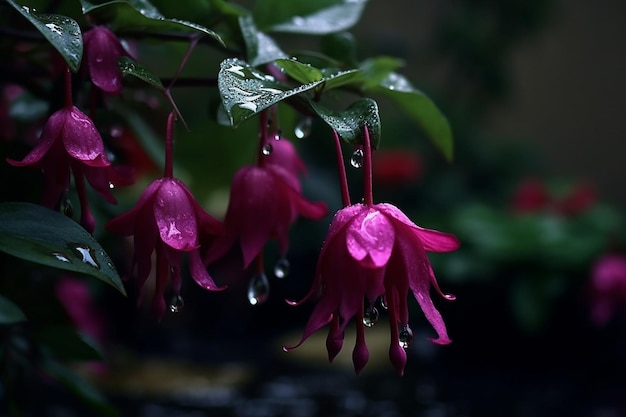 Una flor rosa bajo la lluvia