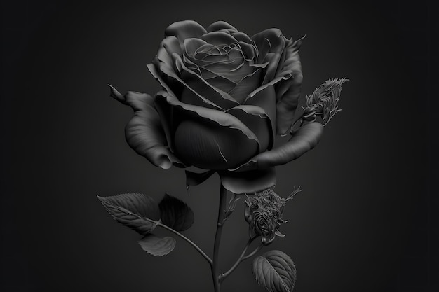 Flor de rosa monocromática negra sobre fondo oscuro profundo tonos de color azul y púrpura Arte generado por redes neuronales