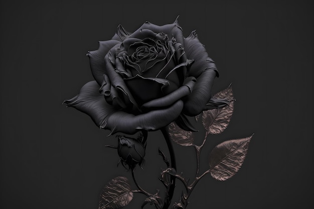 Flor de rosa monocromática negra sobre fondo oscuro profundo tonos de color azul y púrpura Arte generado por redes neuronales