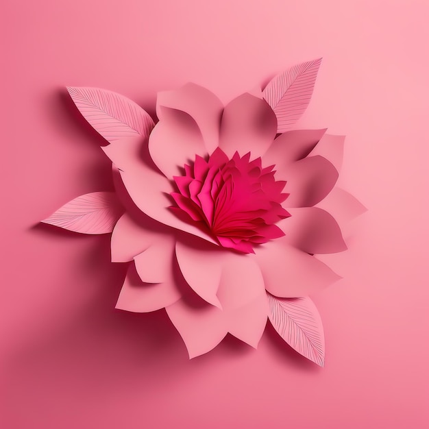 Flor rosa de origami Flor de flor artesanal de papel Flor de papel de arte digital colorido sobre fondo rosa Elemento de diseño