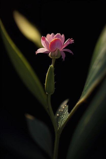 Una flor rosa en la oscuridad