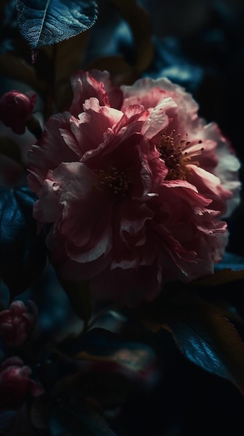 Una flor rosa en la oscuridad