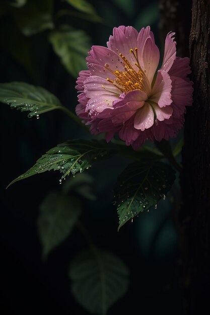 Una flor rosa con la palabra amor en ella.