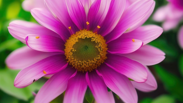 Una flor rosa con la palabra "en el medio" en la parte inferior.