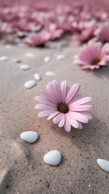 flor rosa en la playa