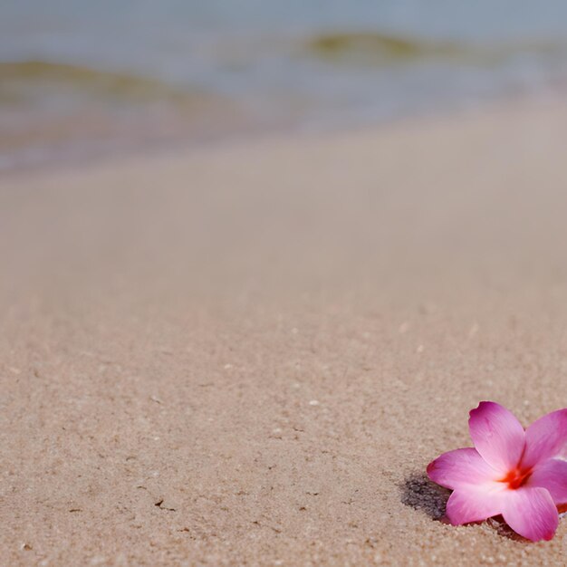 Foto una flor rosa está puesta en la arena junto al agua