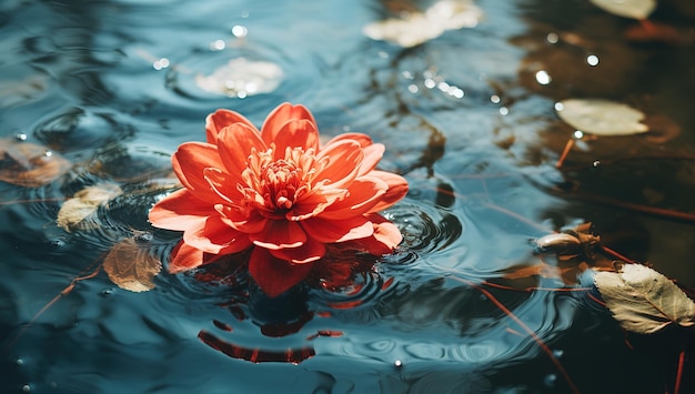 Flor rosa en el río una rama por encima del agua