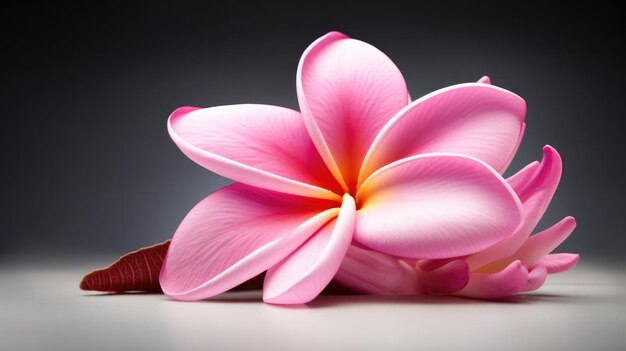 Una flor rosa sobre una mesa blanca