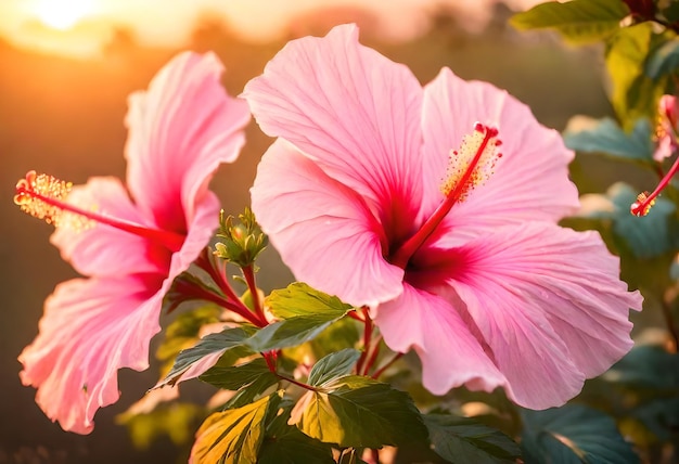 una flor rosa con el sol detrás de ella