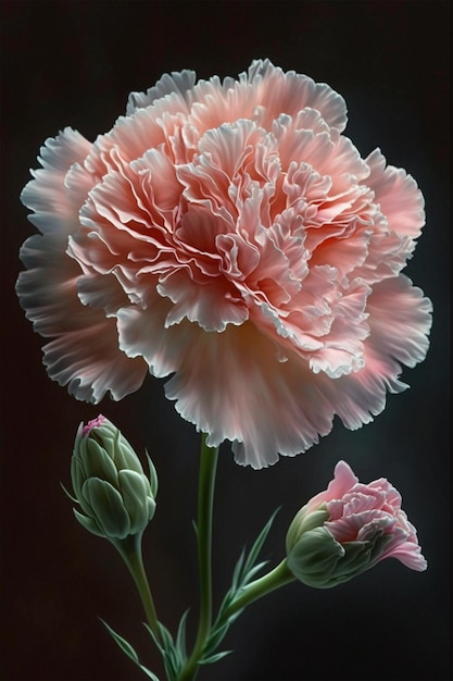 Una flor rosa con un tallo verde y una flor rosa.