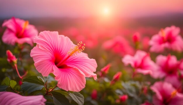 Foto flor rosada en un campo de flores rosadas