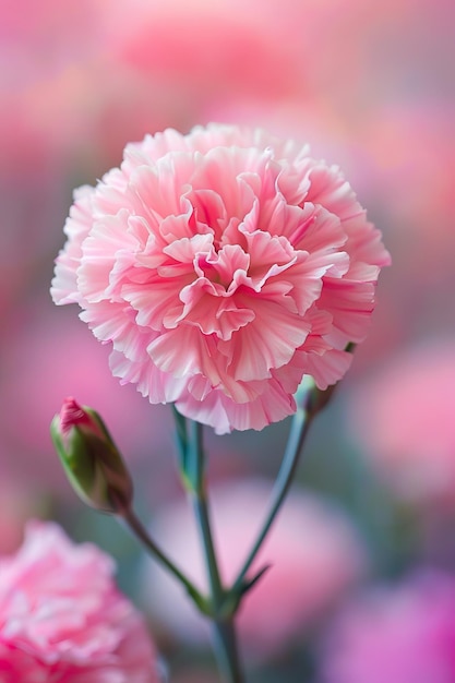 Una flor rosada con un fondo borroso