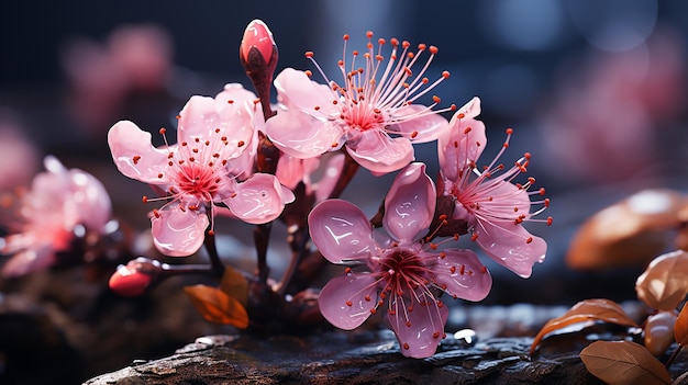 Foto flor rosada con hojas verdes