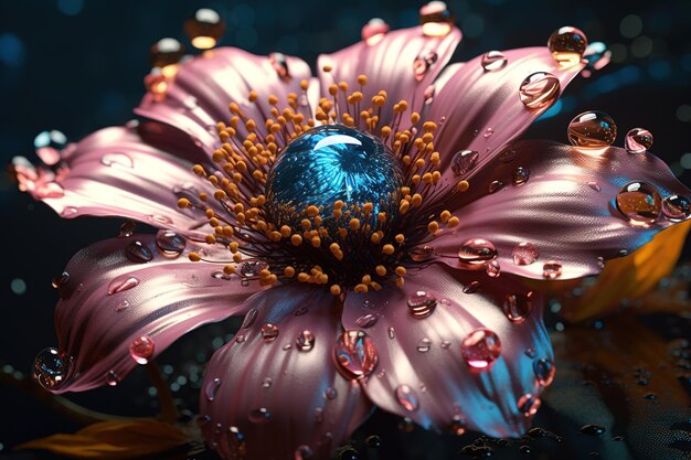 una flor rosada con pequeñas gotas de rocío que salpican su superficie