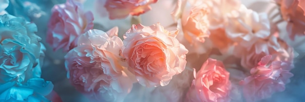 Flor de rosas de color dulce en tono pastel con estilo borroso para la textura del patrón de fondo