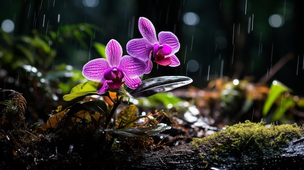 Foto flor roxa em terreno musgo