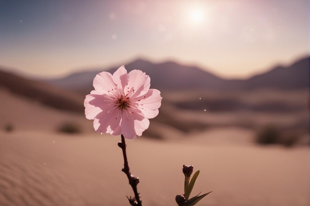 Una flor de Sakura en medio de un desierto