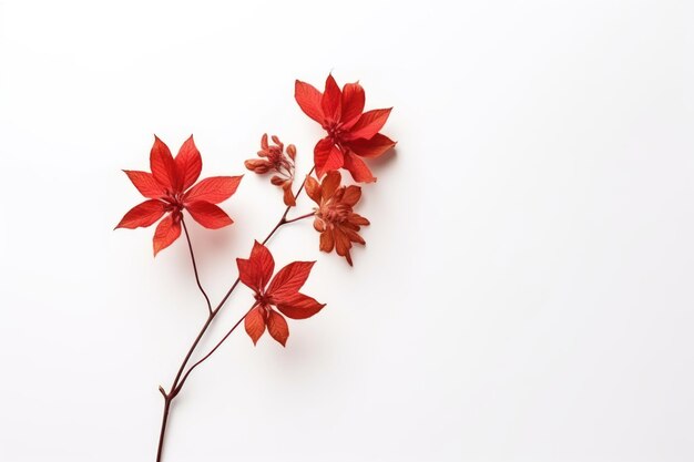 Flor de sinensis roja seca en fondo blanco plana vista superior con espacio vacío